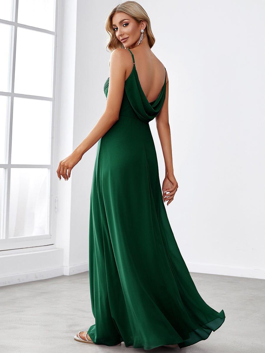 Robe de demoiselle d'honneur drapée au dos avec décolleté en cœur #Couleur_Vert Fonce