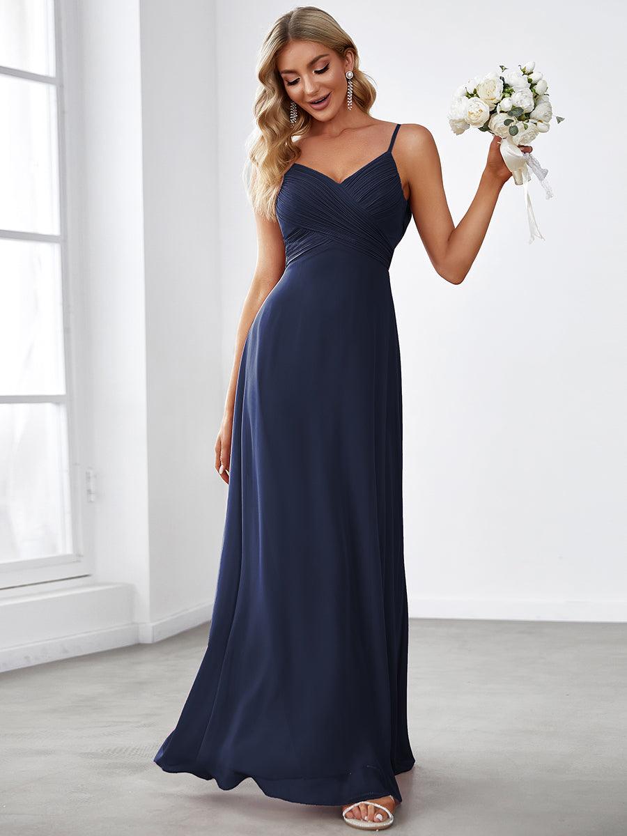 Robe de demoiselle d'honneur drapée au dos avec décolleté en cœur #Couleur_Bleu Marine