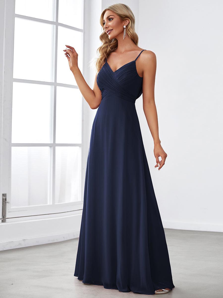 Robe de demoiselle d'honneur drapée au dos avec décolleté en cœur #Couleur_Bleu Marine