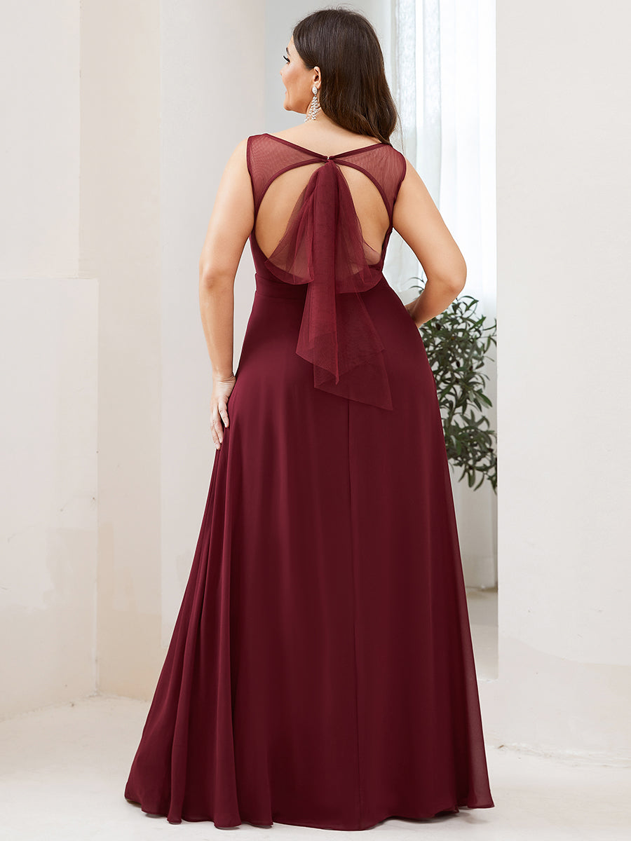 Color=Bordeaux | Robe de demoiselle d'honneur longue grande taille avec dos ouvert et fente en V profond-Bordeaux 6 Color=Bordeaux | Robe de demoiselle d'honneur longue grande taille avec dos ouvert et fente en V profond-Bordeaux 6