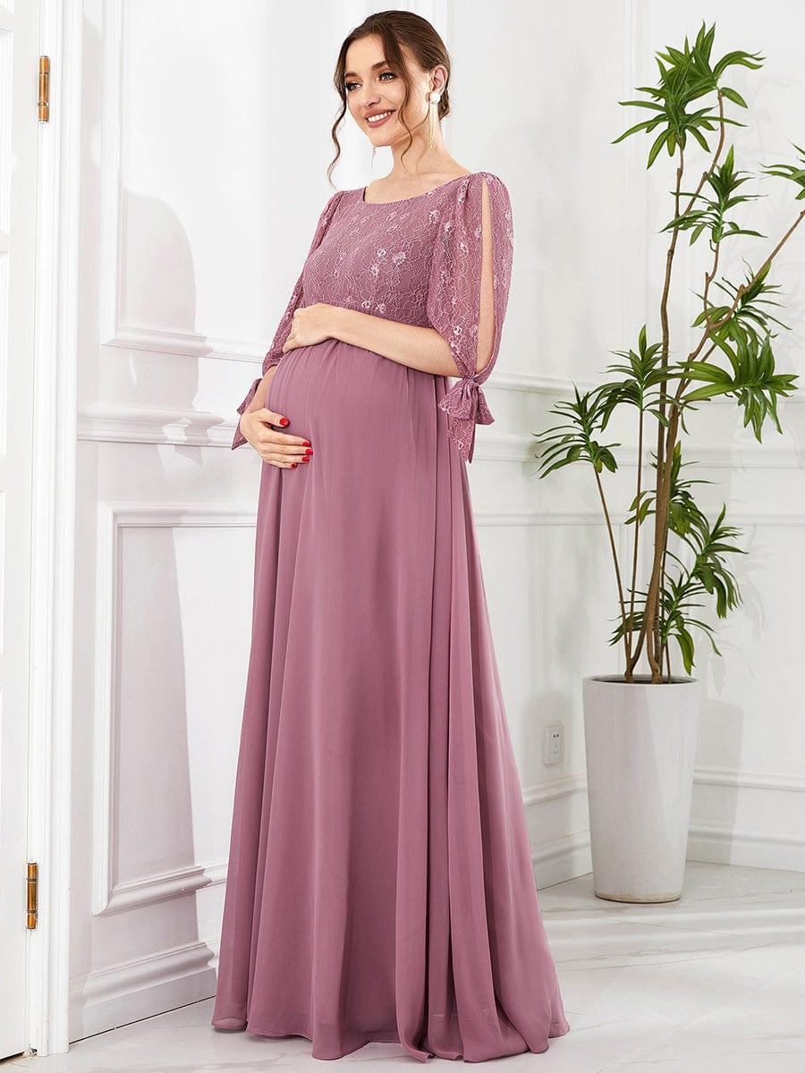 Robe de maternité en mousseline à manches mi-longues dentelle à manches fendues #Couleur_Orchidee