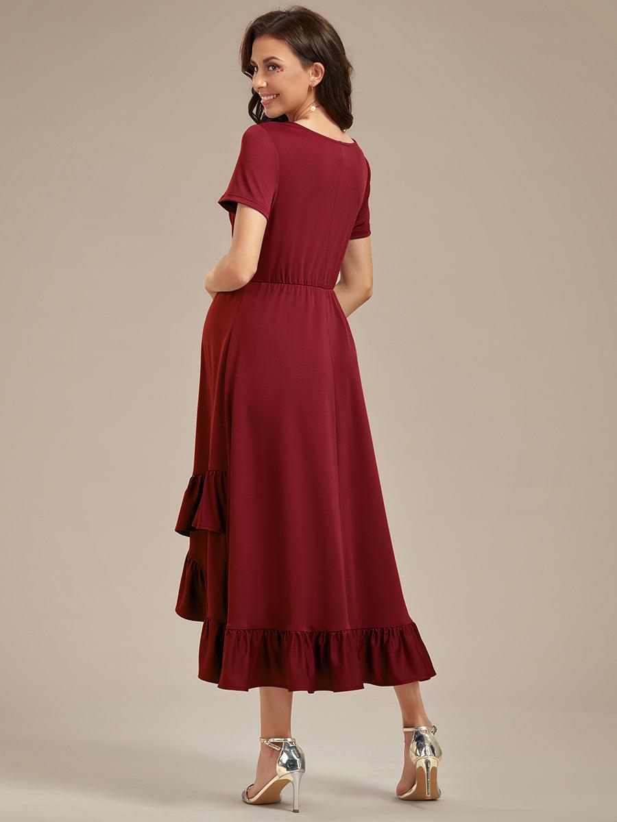 Robe de Maternité élégante Col en V Ourlet haut-bas à volants #Couleur_Rose fumee Robe de Maternité élégante Col en V Ourlet haut-bas à volants