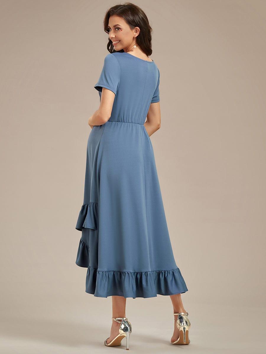 Robe de Maternité élégante Col en V Ourlet haut-bas à volants #Couleur_Rose fumee Robe de Maternité élégante Col en V Ourlet haut-bas à volants