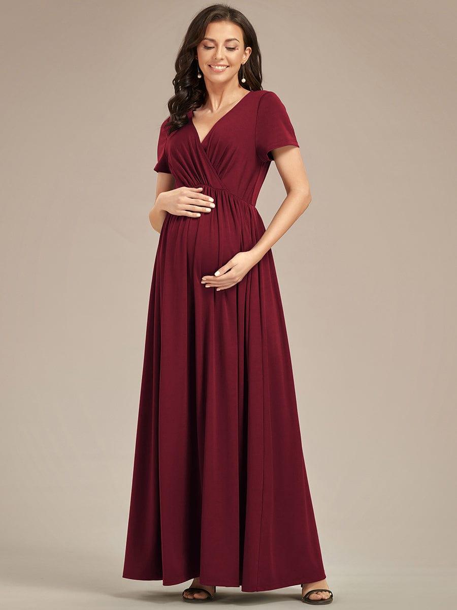 Robe de Maternité Manches courtes Col en V de style A-ligne #Couleur_Vert Fonce Robe de Maternité Manches courtes Col en V de style A-ligne