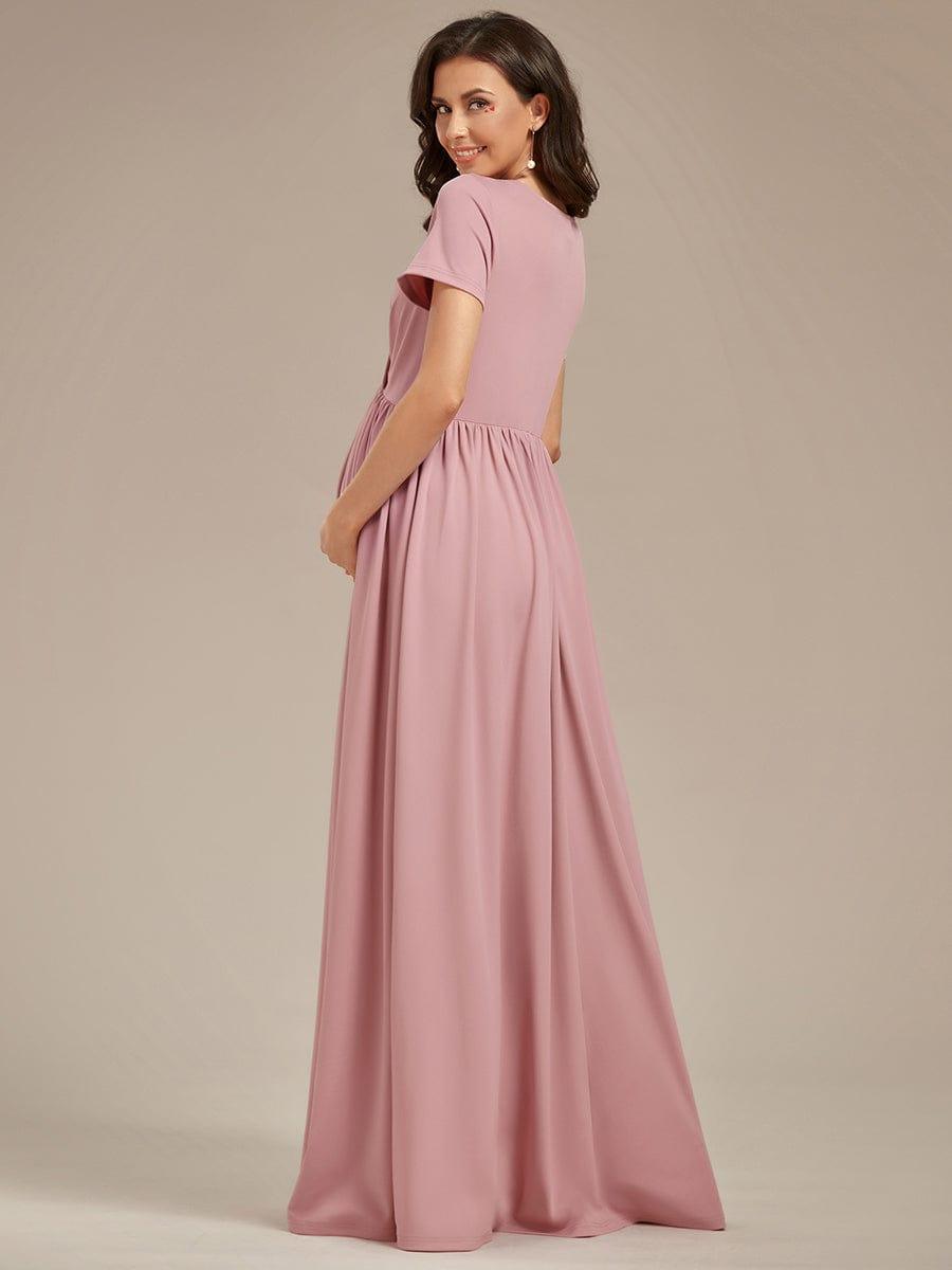 Robe de Maternité Manches courtes Col en V de style A-ligne #Couleur_Vert Fonce Robe de Maternité Manches courtes Col en V de style A-ligne