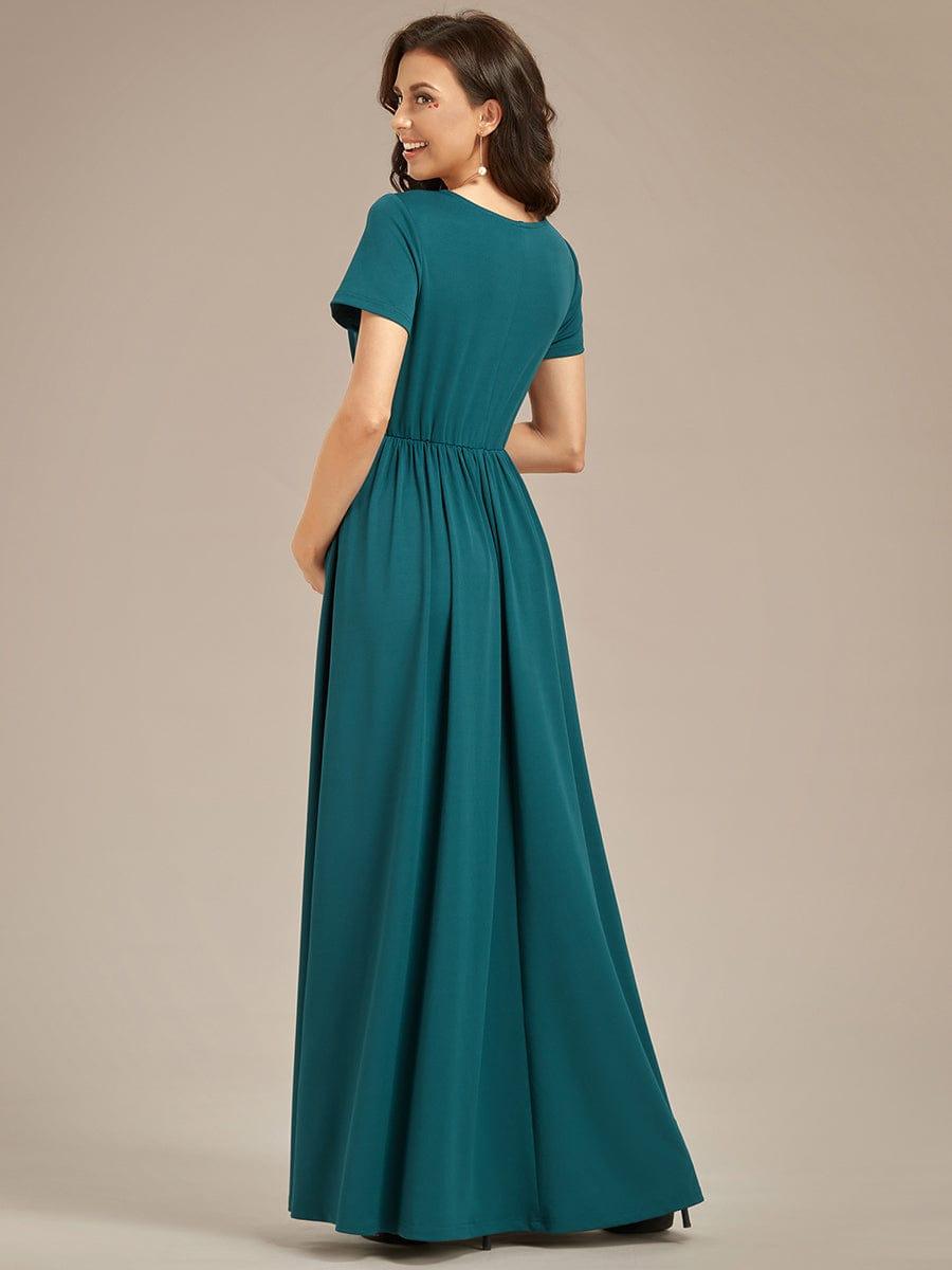 Robe de Maternité Manches courtes Col en V de style A-ligne #Couleur_Vert Fonce Robe de Maternité Manches courtes Col en V de style A-ligne