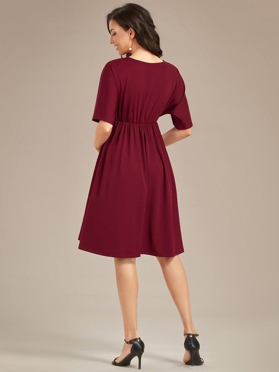 Robe de Maternité lâche Col en V Demi-manches au genou #Couleur_Bordeaux Robe de Maternité lâche Col en V Demi-manches au genou