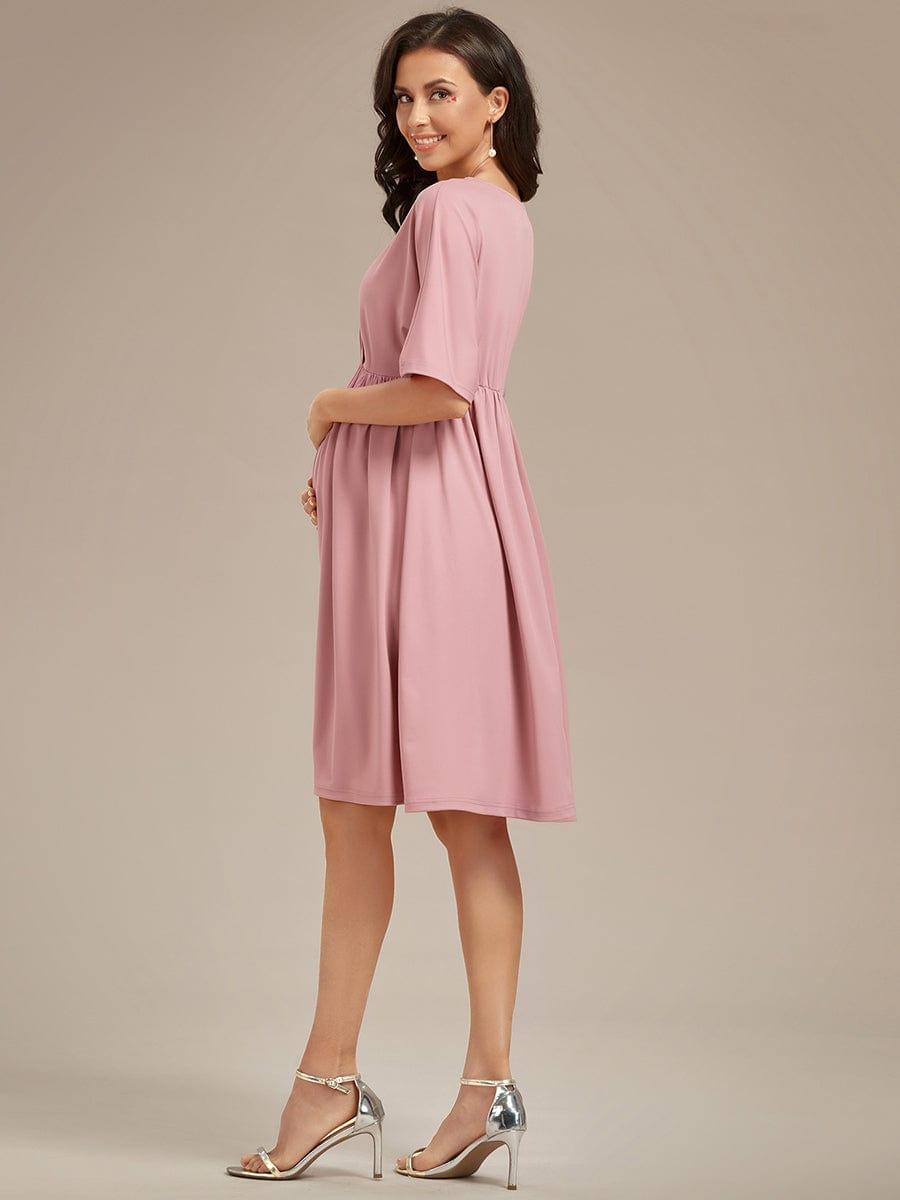 Robe de Maternité lâche Col en V Demi-manches au genou #Couleur_Bordeaux Robe de Maternité lâche Col en V Demi-manches au genou