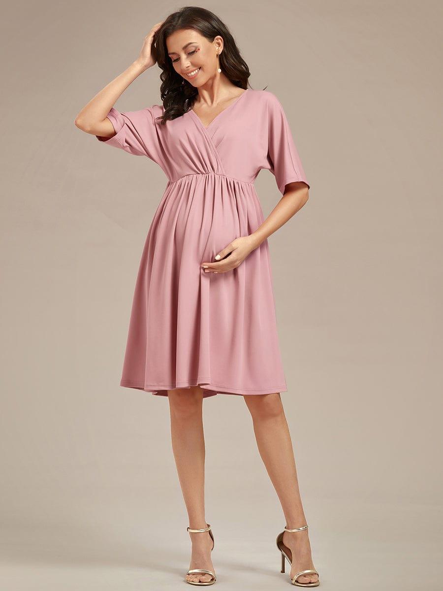 Robe de Maternité lâche Col en V Demi-manches au genou #Couleur_Bordeaux Robe de Maternité lâche Col en V Demi-manches au genou