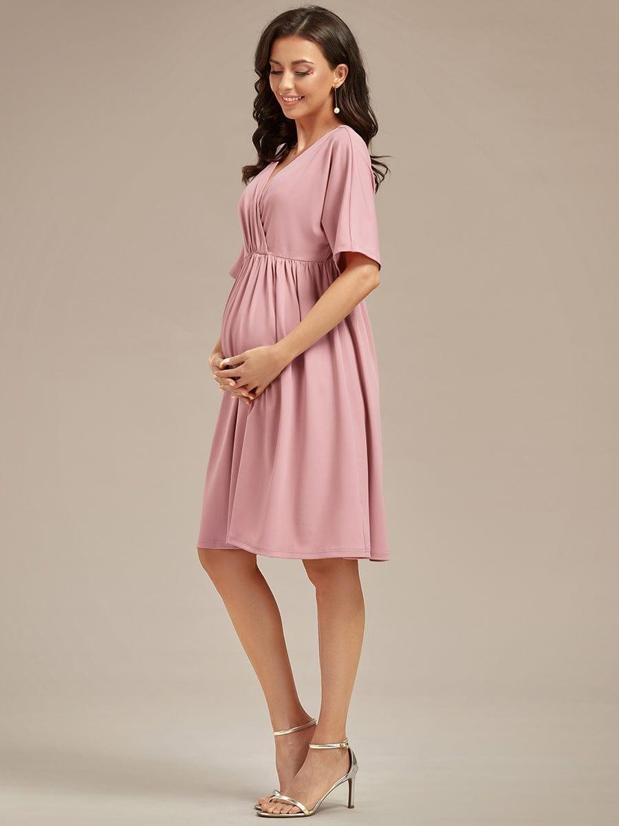 Robe de Maternité lâche Col en V Demi-manches au genou #Couleur_Bordeaux Robe de Maternité lâche Col en V Demi-manches au genou
