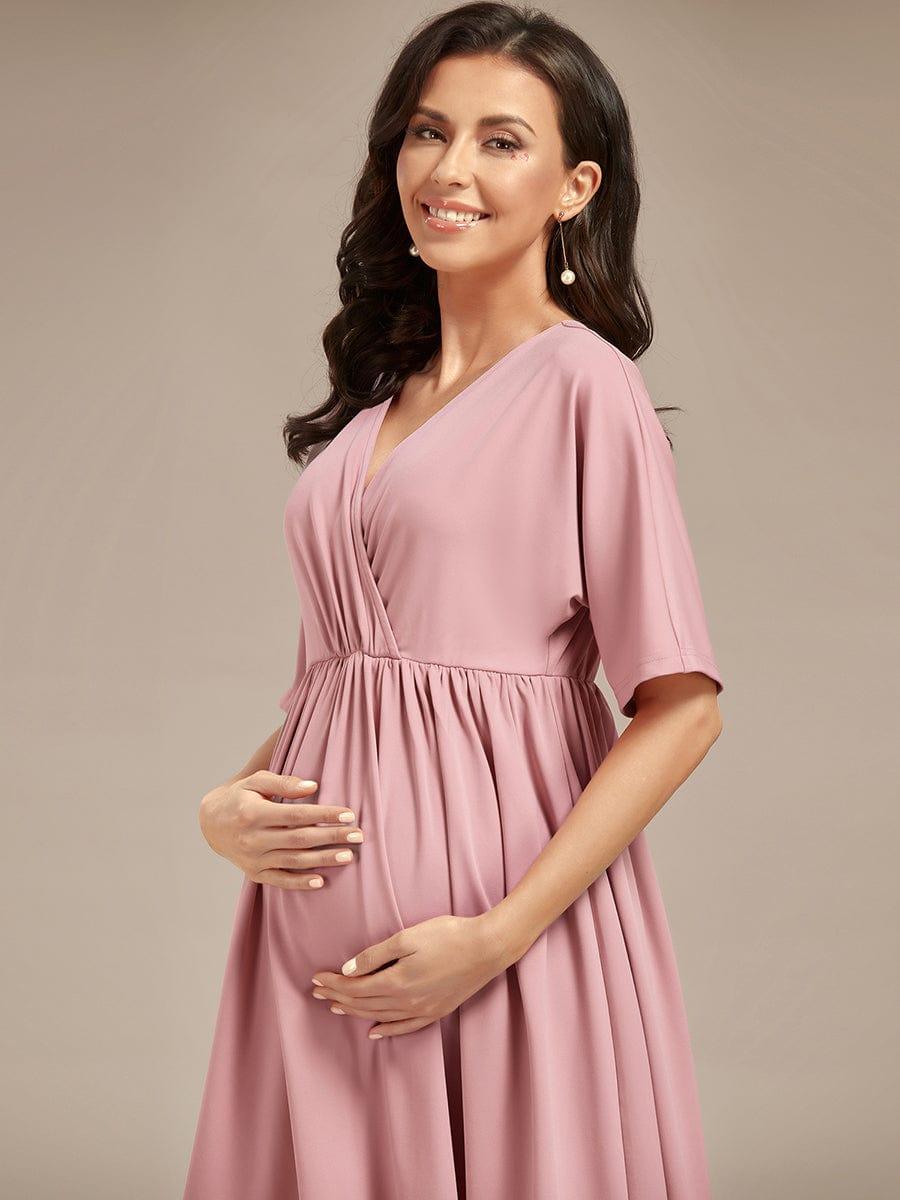 Robe de Maternité lâche Col en V Demi-manches au genou #Couleur_Bordeaux Robe de Maternité lâche Col en V Demi-manches au genou