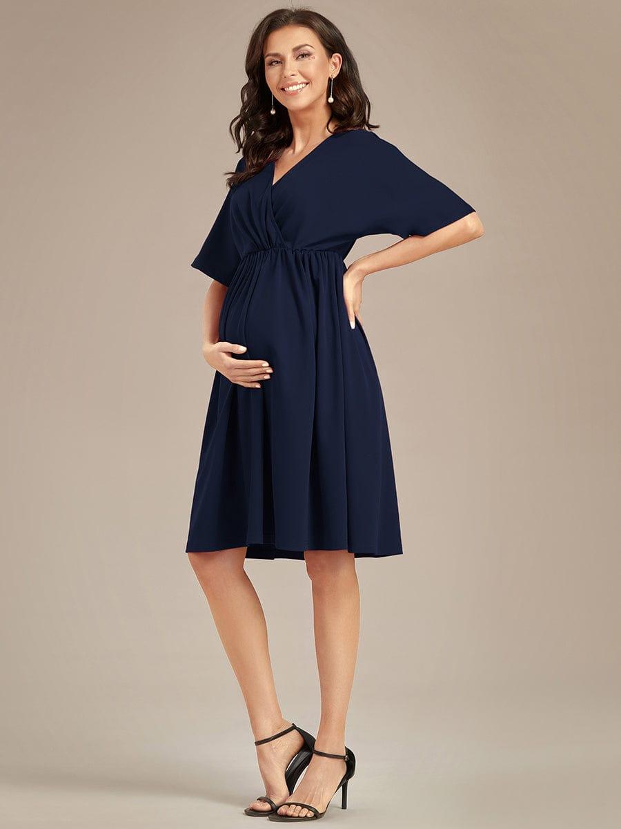 Robe de Maternité lâche Col en V Demi-manches au genou #Couleur_Bleu Marine