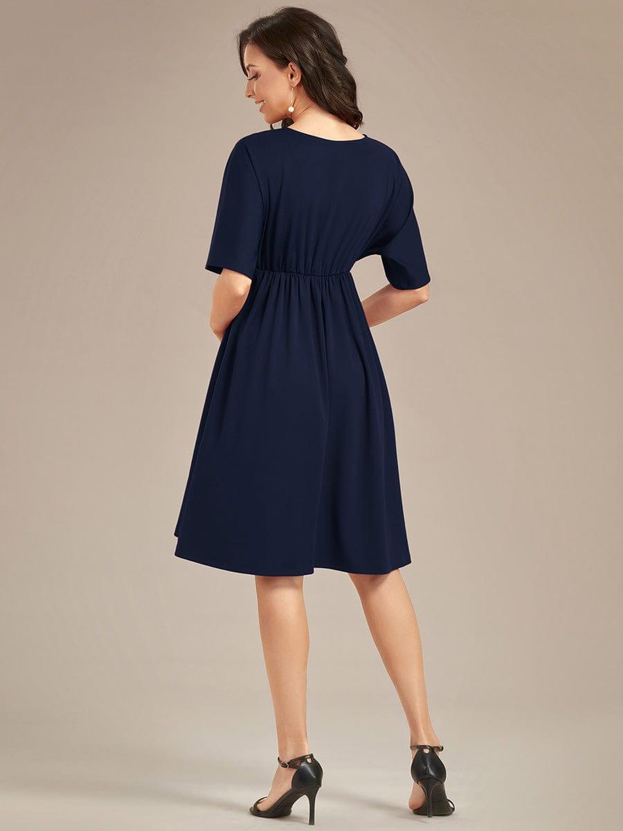 Robe de Maternité lâche Col en V Demi-manches au genou #Couleur_Bordeaux Robe de Maternité lâche Col en V Demi-manches au genou