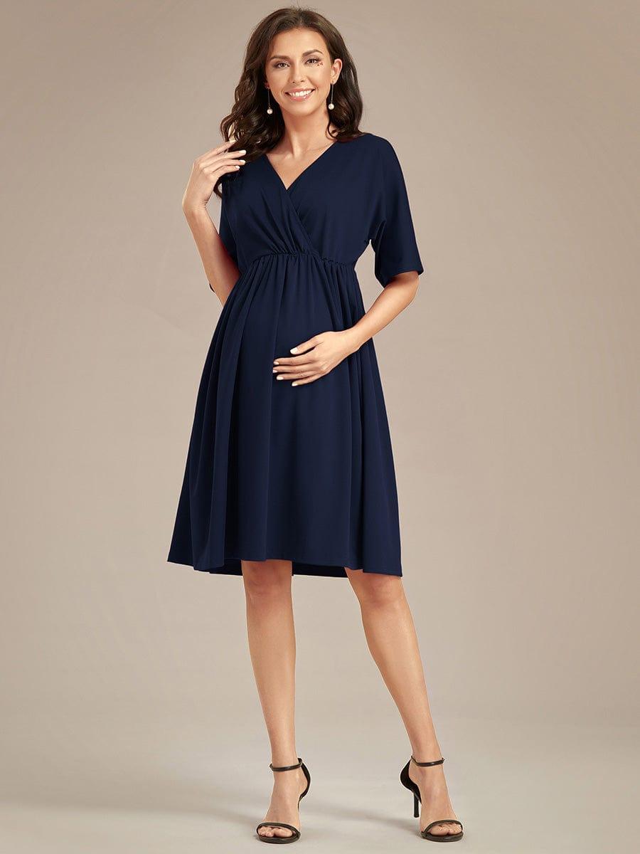 Robe de Maternité lâche Col en V Demi-manches au genou #Couleur_Bordeaux Robe de Maternité lâche Col en V Demi-manches au genou