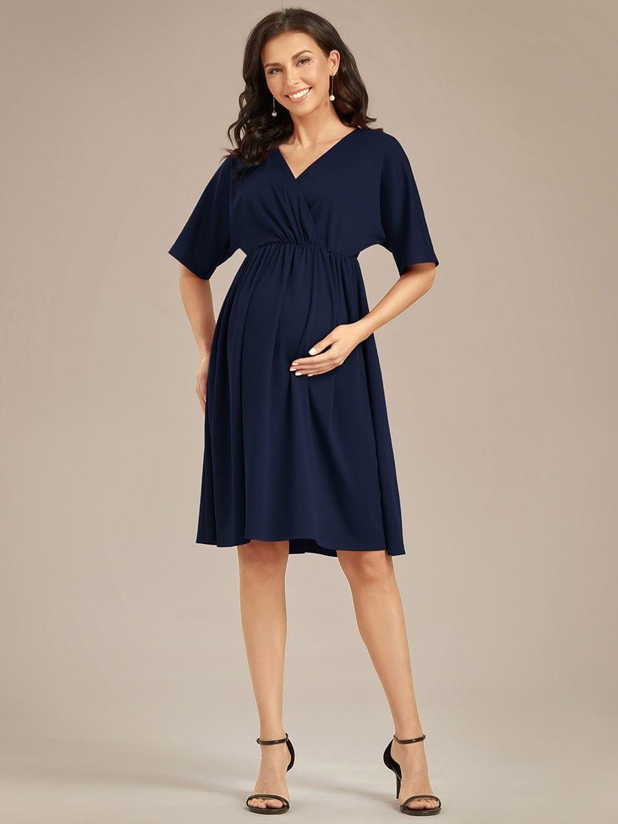 Robe de Maternité lâche Col en V Demi-manches au genou #Couleur_Bordeaux Robe de Maternité lâche Col en V Demi-manches au genou