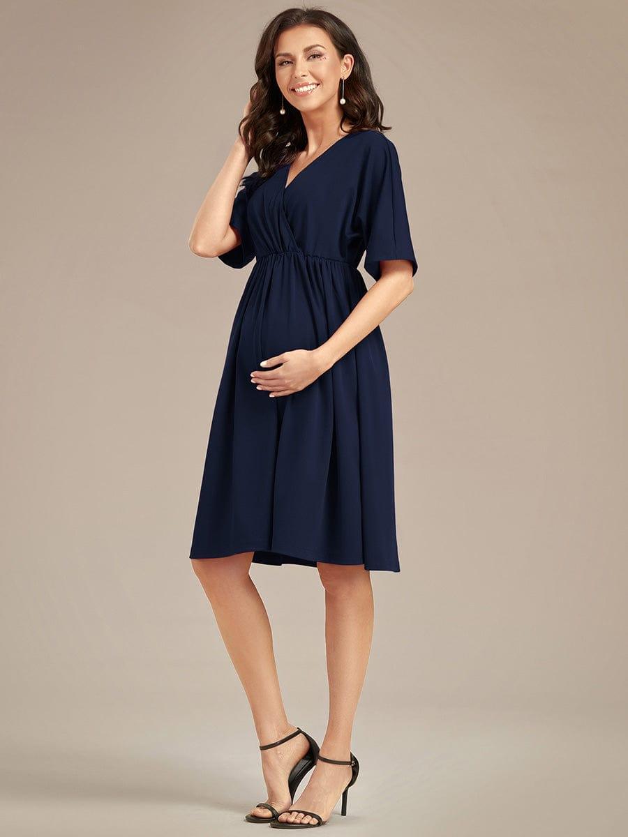 Robe de Maternité lâche Col en V Demi-manches au genou #Couleur_Bordeaux Robe de Maternité lâche Col en V Demi-manches au genou