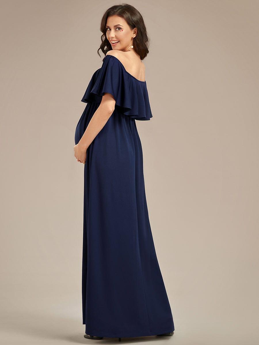 Robe de Maternité évasée flatteuse avec volants épaules dénudées #Couleur_Bordeaux Robe de Maternité évasée flatteuse avec volants épaules dénudées