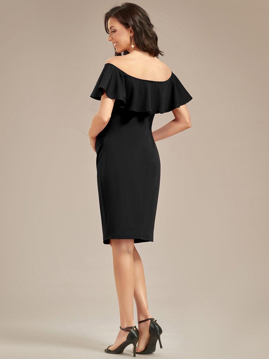 Robe de Maternité mi-longue moulante élégante épaules dénudées #Couleur_Bordeaux Robe de Maternité mi-longue moulante élégante épaules dénudées