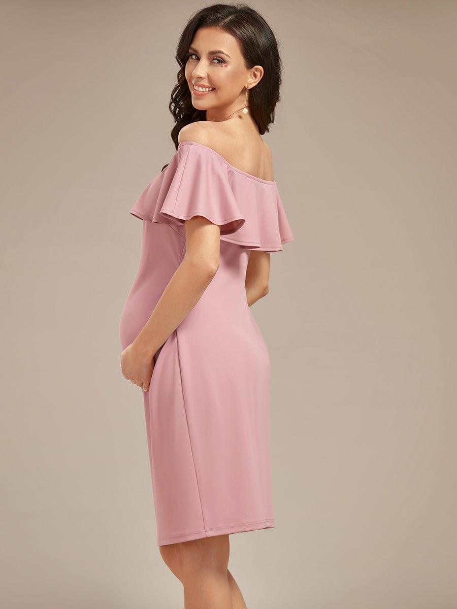 Robe de Maternité mi-longue moulante élégante épaules dénudées #Couleur_Rose fumee
