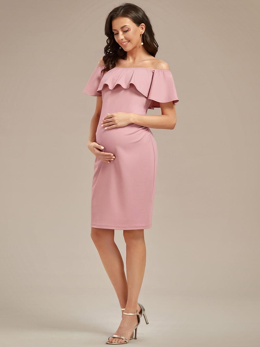 Robe de Maternité mi-longue moulante élégante épaules dénudées #Couleur_Bordeaux Robe de Maternité mi-longue moulante élégante épaules dénudées