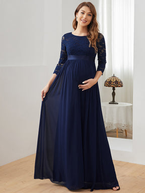 Color=Bleu Marine | Robe de soirée glamour à demi-manches col rond et dos brodé pour maternité-Bleu Marine 1