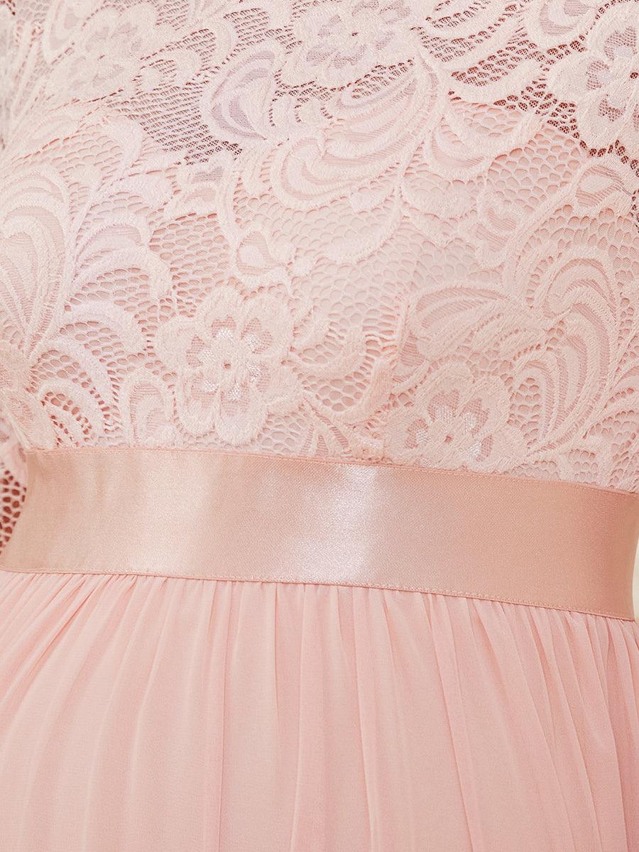 Color=Rose | Robe de soirée glamour à demi-manches col rond et dos brodé pour maternité-Rose 3