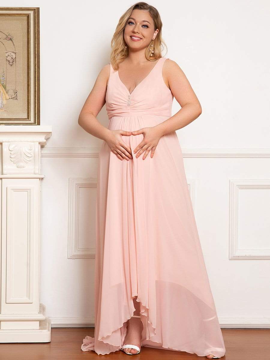 Color=Rose | Robe de maternité longue plissée en V profond-Rose 1 Color=Rose | Robe de maternité longue plissée en V profond-Rose 1