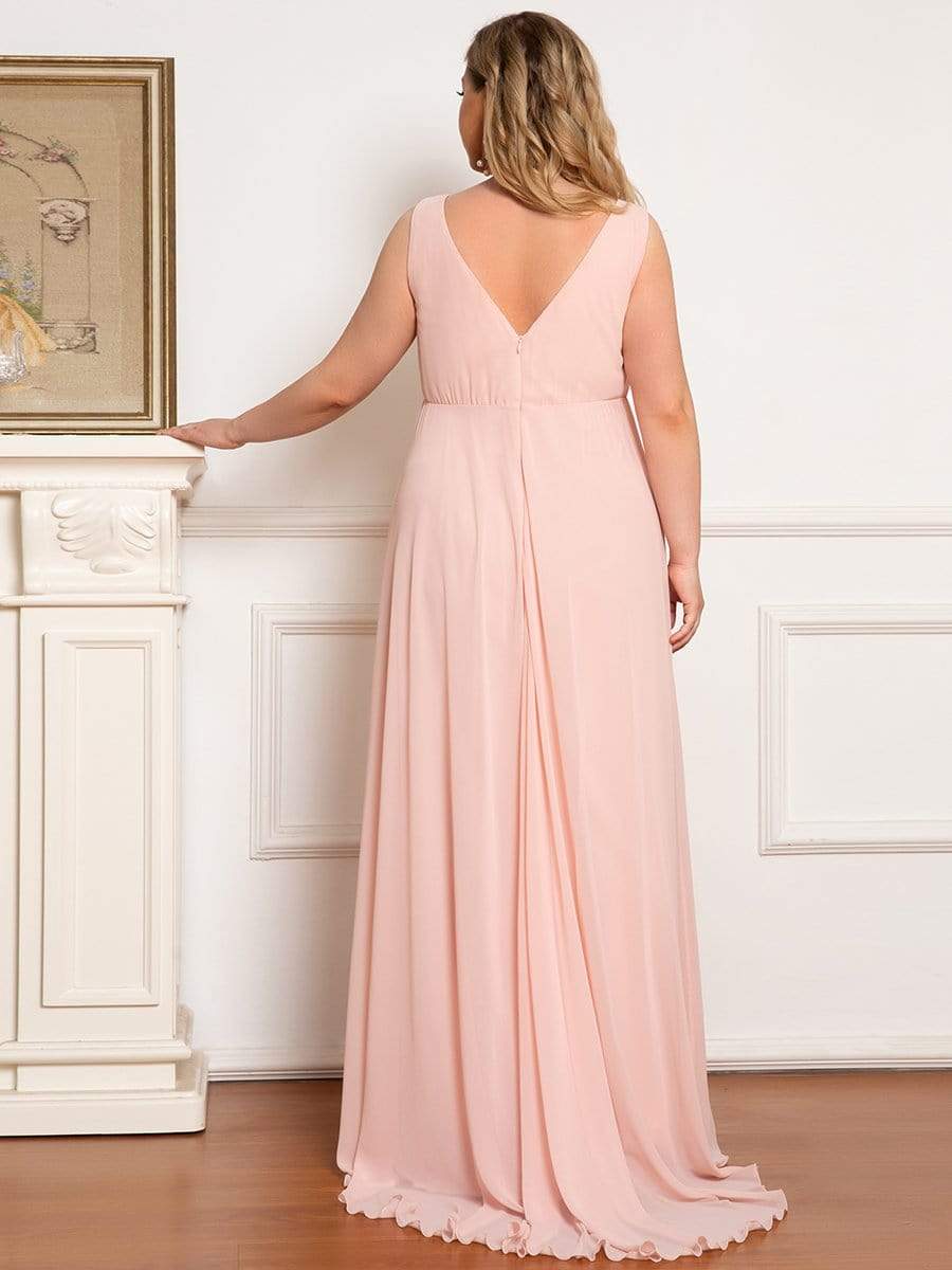 Color=Rose | Robe de maternité longue plissée en V profond-Rose 1 Color=Rose | Robe de maternité longue plissée en V profond-Rose 2