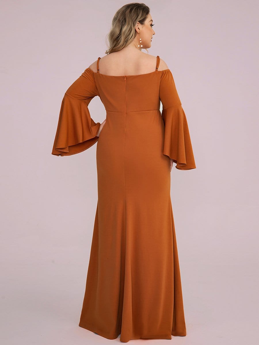 Color=Burnt Yellow | Maxi Robe de Grossesse à Epaule Dénudée et Manches Cloche de Grande Taille-Burnt Yellow 1 Color=Burnt Yellow | Maxi Robe de Grossesse à Epaule Dénudée et Manches Cloche de Grande Taille-Burnt Yellow 5
