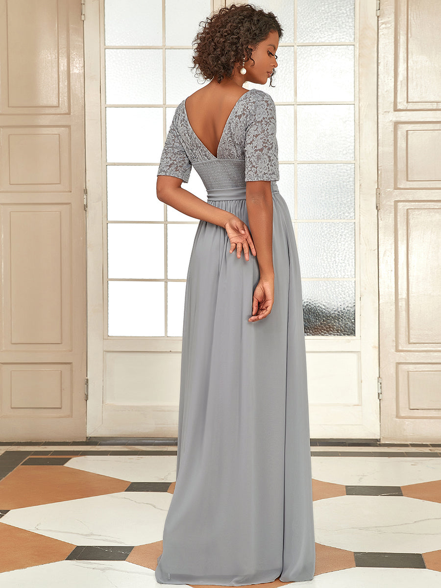 Robe de soirée élégante en dentelle et mousseline avec ceinture pour femmes #Couleur_Marine Fume Robe de soirée Dentelle et mousseline avec ceinture pour femmes