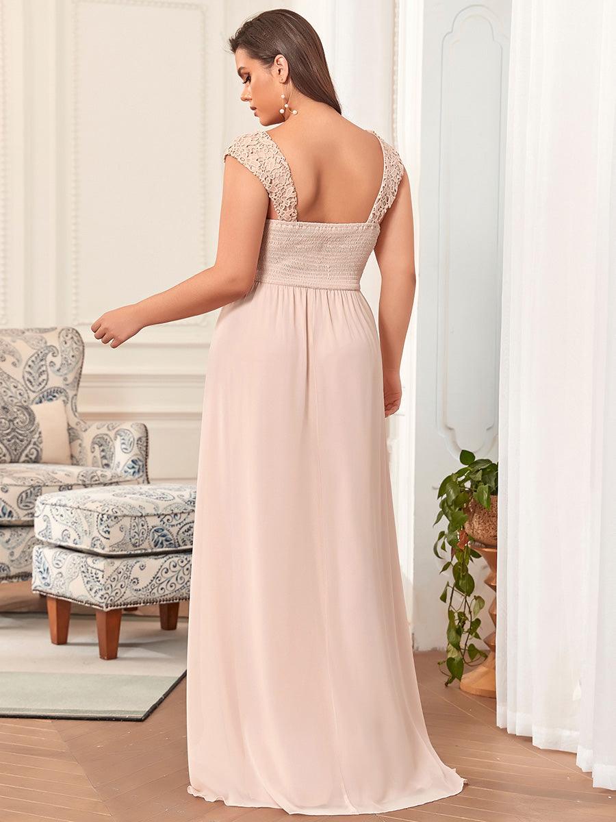 Robe de Demoiselle D'Honneur Trapèze Chiffon avec Corsage en Dentelle #Couleur_Blush Robe de Demoiselle D'Honneur Trapèze Chiffon avec Corsage en Dentelle