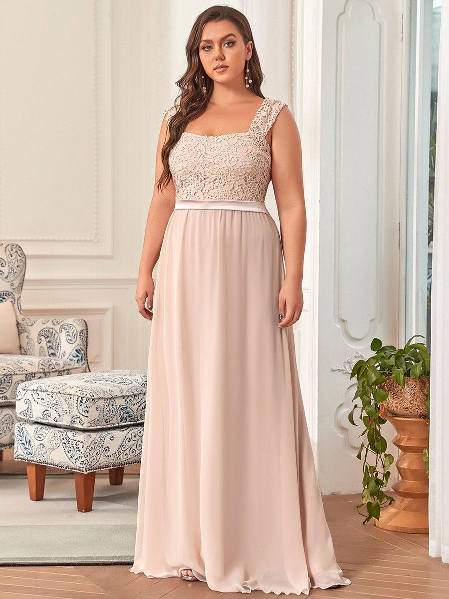 Robe de Demoiselle D'Honneur Trapèze Chiffon avec Corsage en Dentelle #Couleur_Blush Robe de Demoiselle D'Honneur Trapèze Chiffon avec Corsage en Dentelle