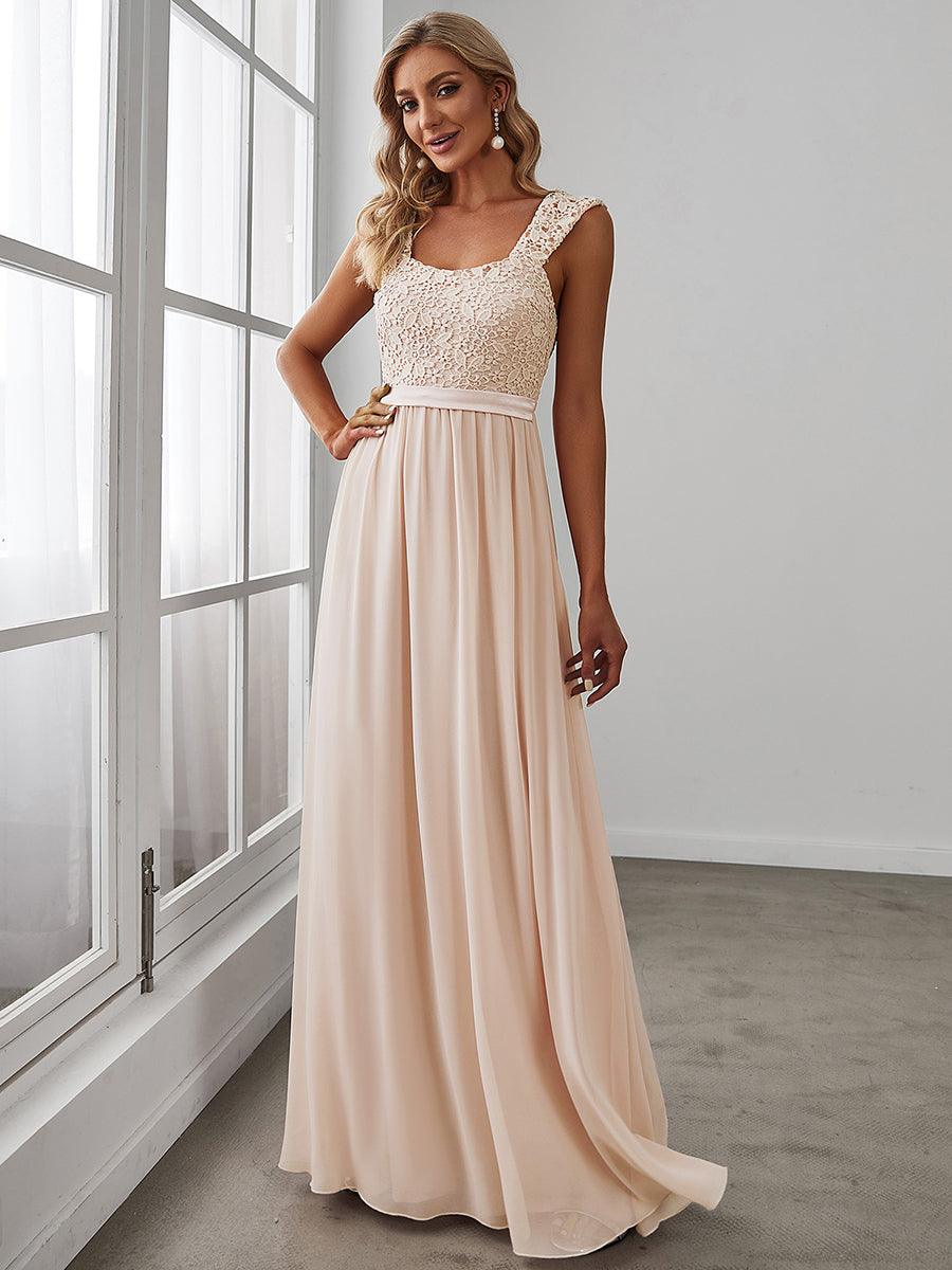 Robe de Demoiselle D'Honneur Trapèze Chiffon avec Corsage en Dentelle #Couleur_Blush Robe de Demoiselle D'Honneur Trapèze Chiffon avec Corsage en Dentelle