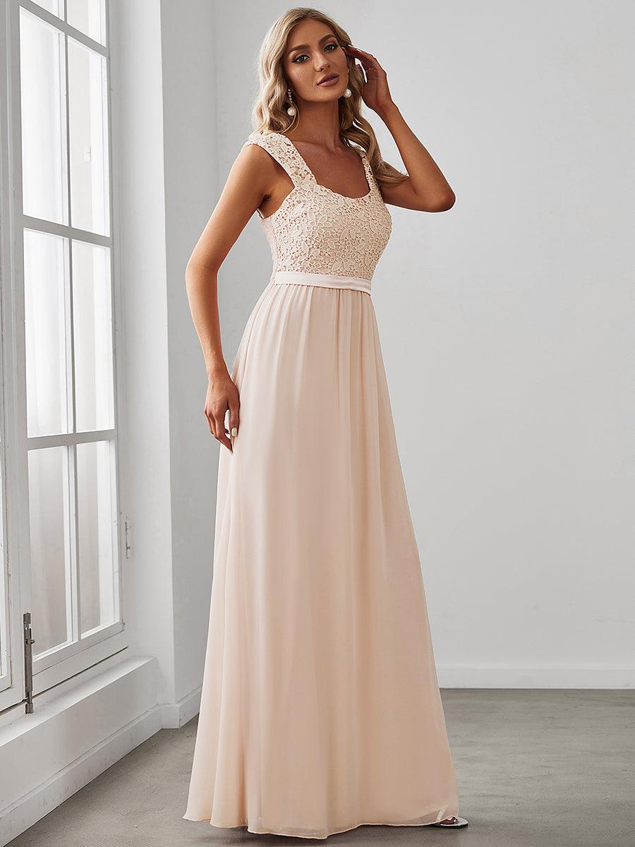 Robe de Demoiselle D'Honneur Trapèze Chiffon avec Corsage en Dentelle #Couleur_Blush Robe de Demoiselle D'Honneur Trapèze Chiffon avec Corsage en Dentelle