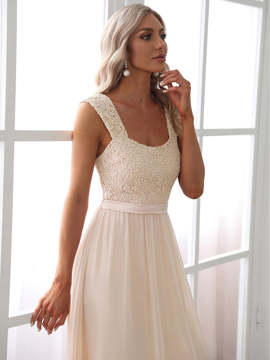Robe de Demoiselle D'Honneur Trapèze Chiffon avec Corsage en Dentelle #Couleur_Blush Robe de Demoiselle D'Honneur Trapèze Chiffon avec Corsage en Dentelle