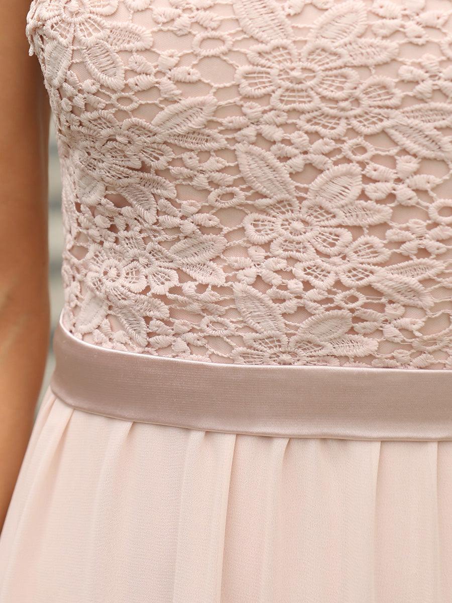 Robe de Demoiselle D'Honneur Trapèze Chiffon avec Corsage en Dentelle #Couleur_Blush Robe de Demoiselle D'Honneur Trapèze Chiffon avec Corsage en Dentelle
