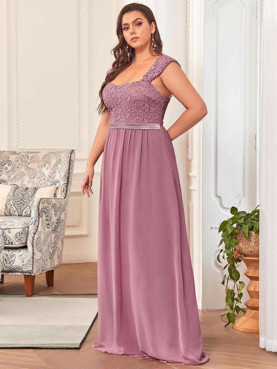 Robe de Demoiselle D'Honneur Trapèze Chiffon avec Corsage en Dentelle #Couleur_Blush Robe de Demoiselle D'Honneur Trapèze Chiffon avec Corsage en Dentelle