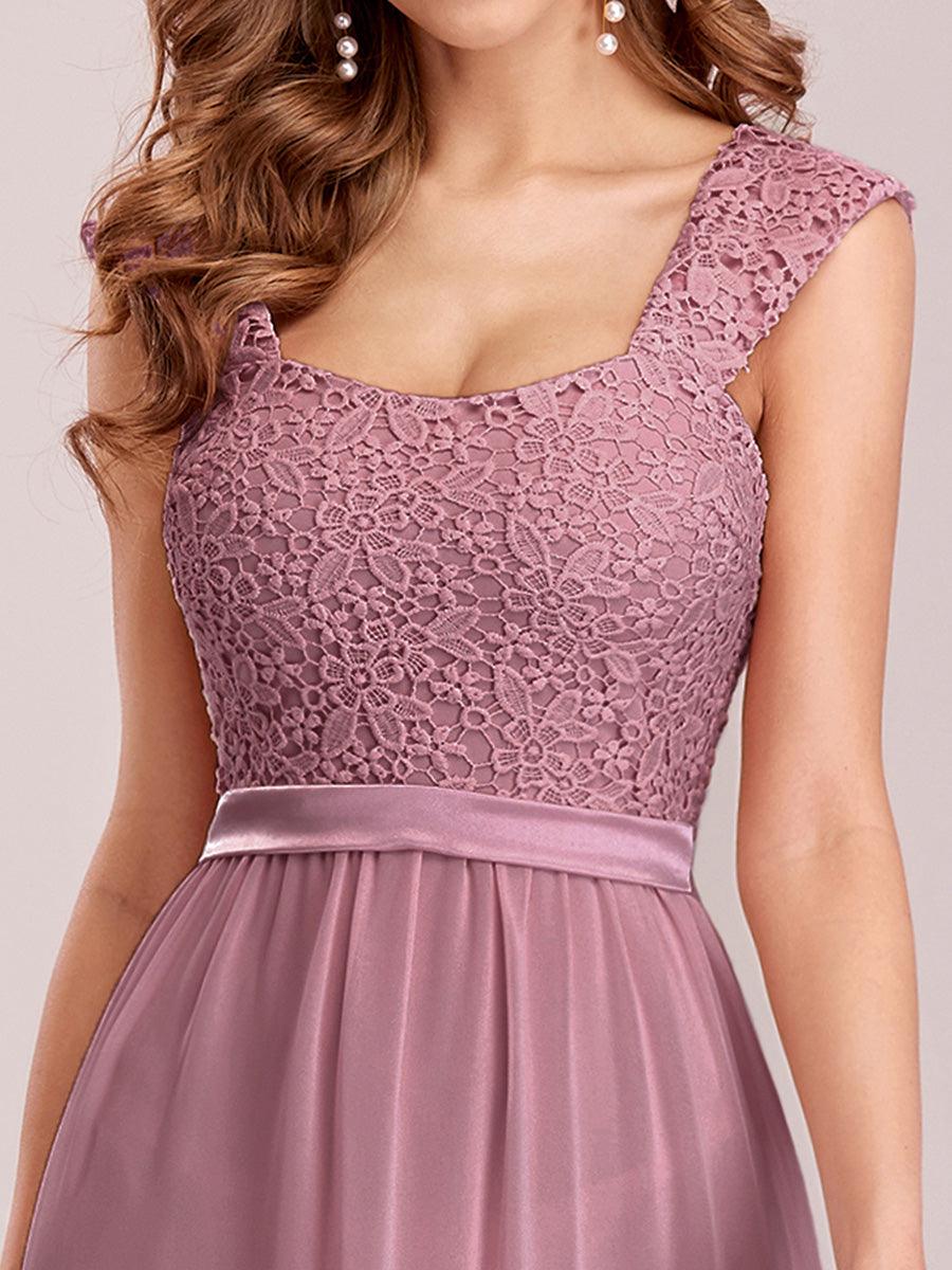 Robe de Demoiselle D'Honneur Trapèze Chiffon avec Corsage en Dentelle #Couleur_Blush Robe de Demoiselle D'Honneur Trapèze Chiffon avec Corsage en Dentelle