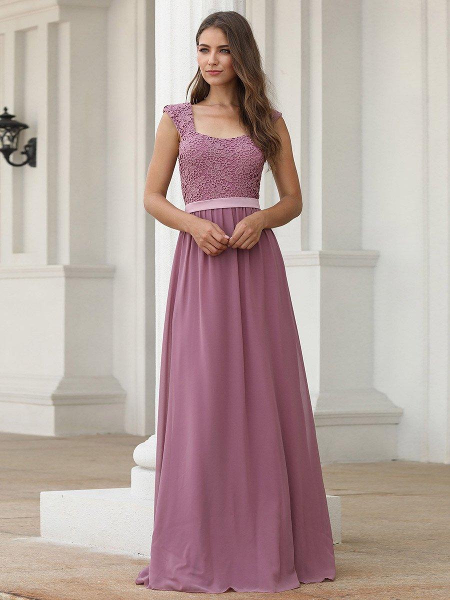 Robe de Demoiselle D'Honneur Trapèze Chiffon avec Corsage en Dentelle #Couleur_Blush Robe de Demoiselle D'Honneur Trapèze Chiffon avec Corsage en Dentelle