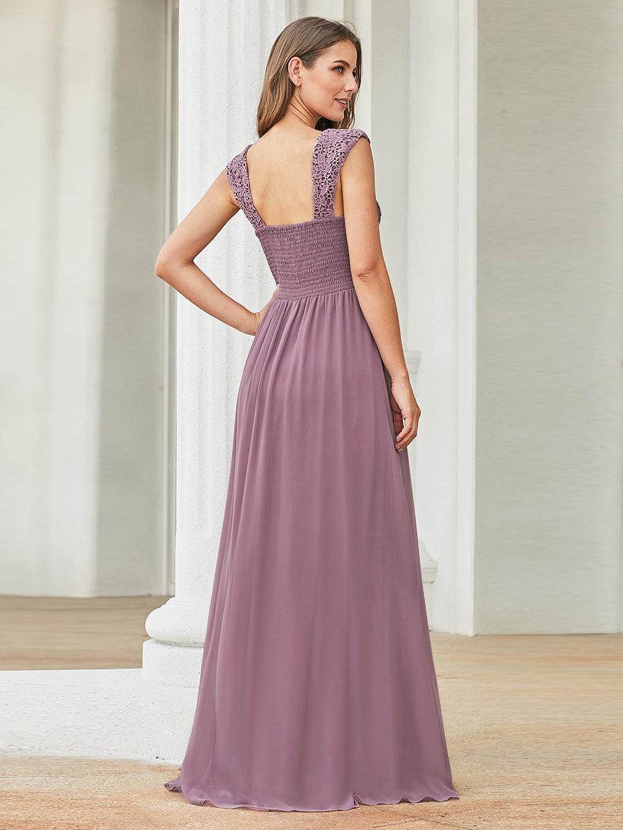 Robe de Demoiselle D'Honneur Trapèze Chiffon avec Corsage en Dentelle #Couleur_Blush Robe de Demoiselle D'Honneur Trapèze Chiffon avec Corsage en Dentelle