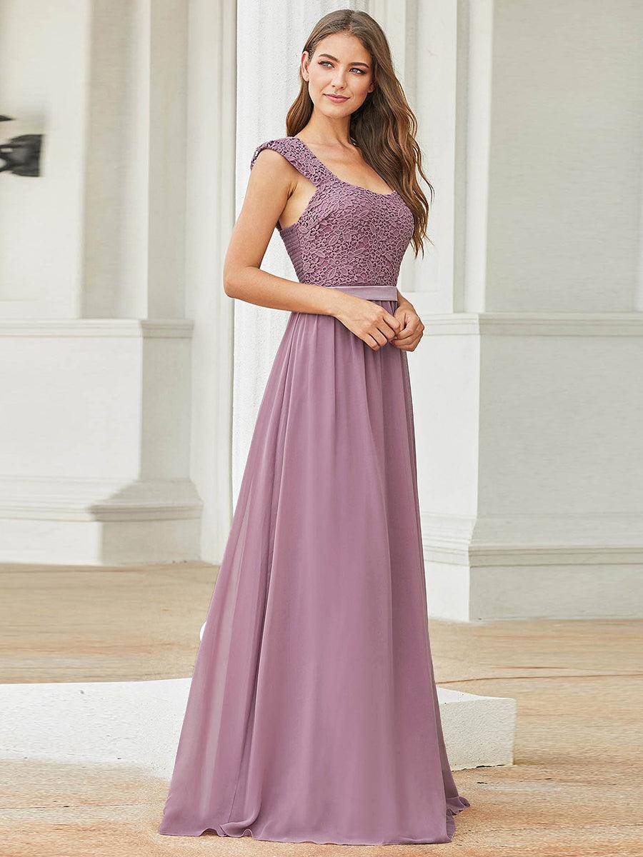 Robe de Demoiselle D'Honneur Trapèze Chiffon avec Corsage en Dentelle #Couleur_Blush Robe de Demoiselle D'Honneur Trapèze Chiffon avec Corsage en Dentelle