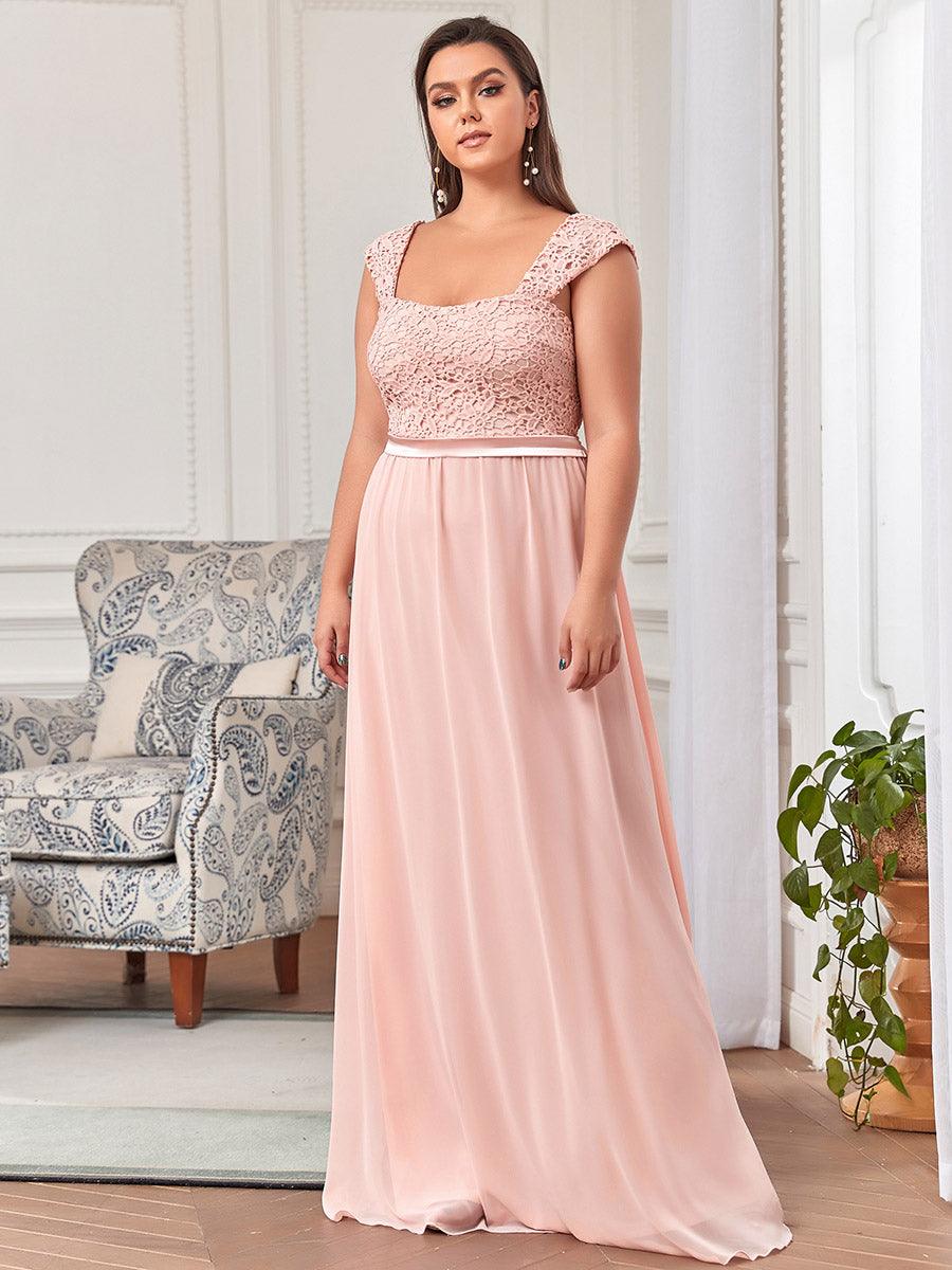 Robe de Demoiselle D'Honneur Trapèze Chiffon avec Corsage en Dentelle #Couleur_Blush Robe de Demoiselle D'Honneur Trapèze Chiffon avec Corsage en Dentelle