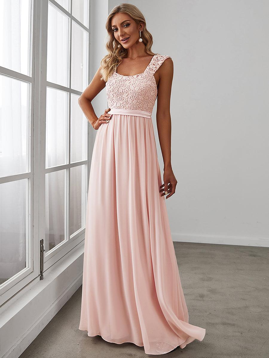 Robe de Demoiselle D'Honneur Trapèze Chiffon avec Corsage en Dentelle #Couleur_Blush Robe de Demoiselle D'Honneur Trapèze Chiffon avec Corsage en Dentelle