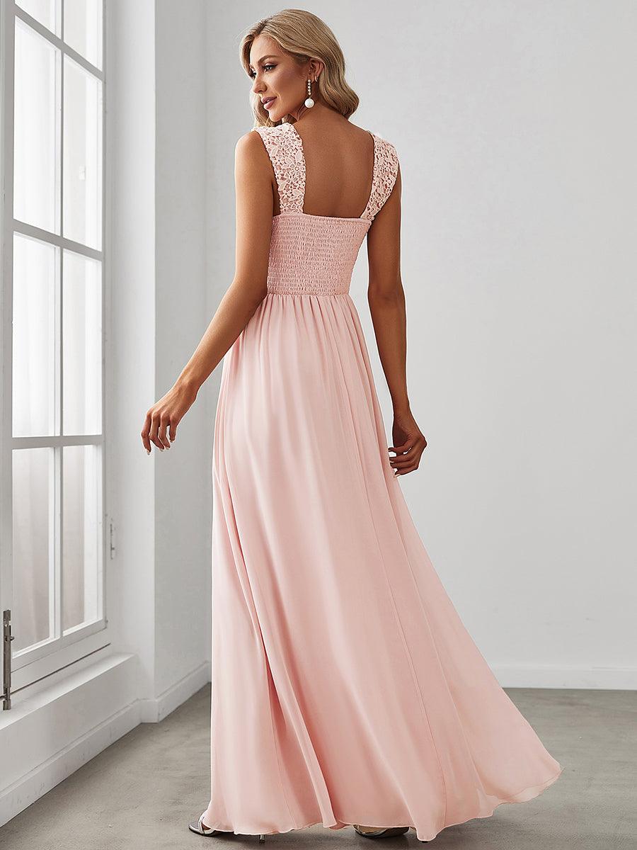 Robe de Demoiselle D'Honneur Trapèze Chiffon avec Corsage en Dentelle #Couleur_Blush Robe de Demoiselle D'Honneur Trapèze Chiffon avec Corsage en Dentelle