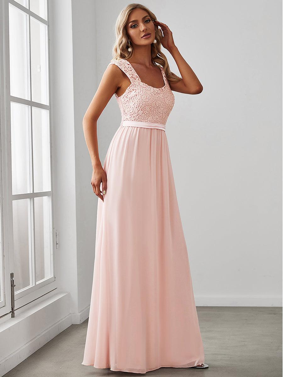 Robe de Demoiselle D'Honneur Trapèze Chiffon avec Corsage en Dentelle #Couleur_Blush Robe de Demoiselle D'Honneur Trapèze Chiffon avec Corsage en Dentelle