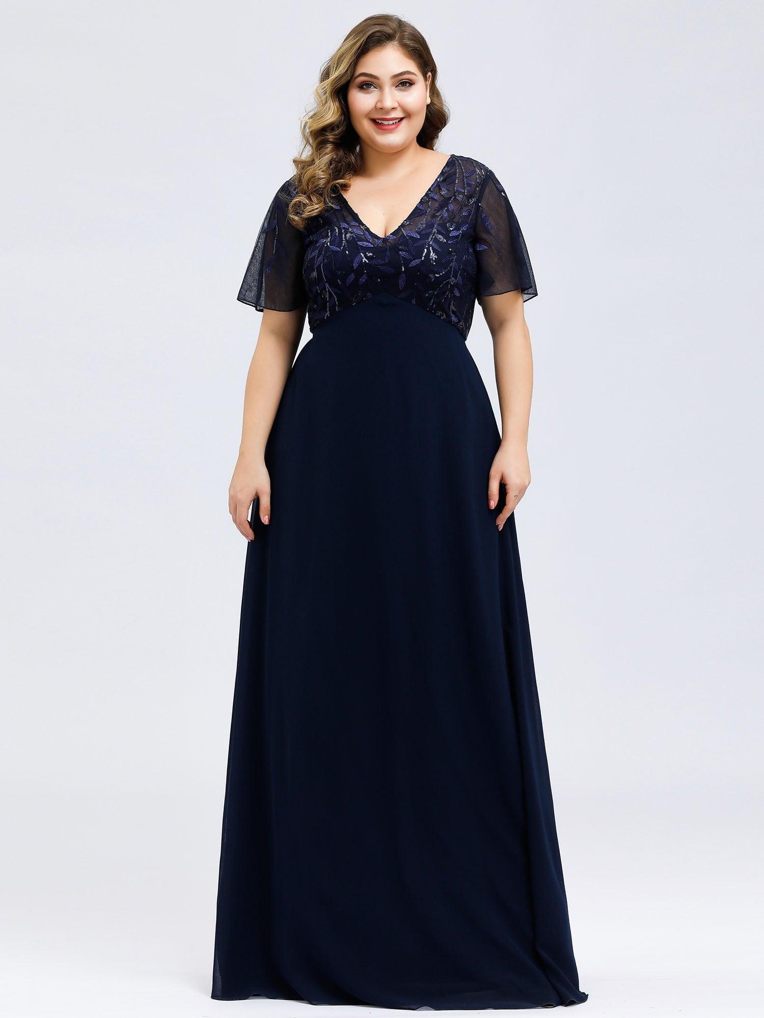 Robe de Soirée Longue Grande Taille à Imprimé Paillettes avec Mancherons #Couleur_Bordeaux Robe de Soirée Longue Grande Taille à Imprimé Paillettes avec Mancherons