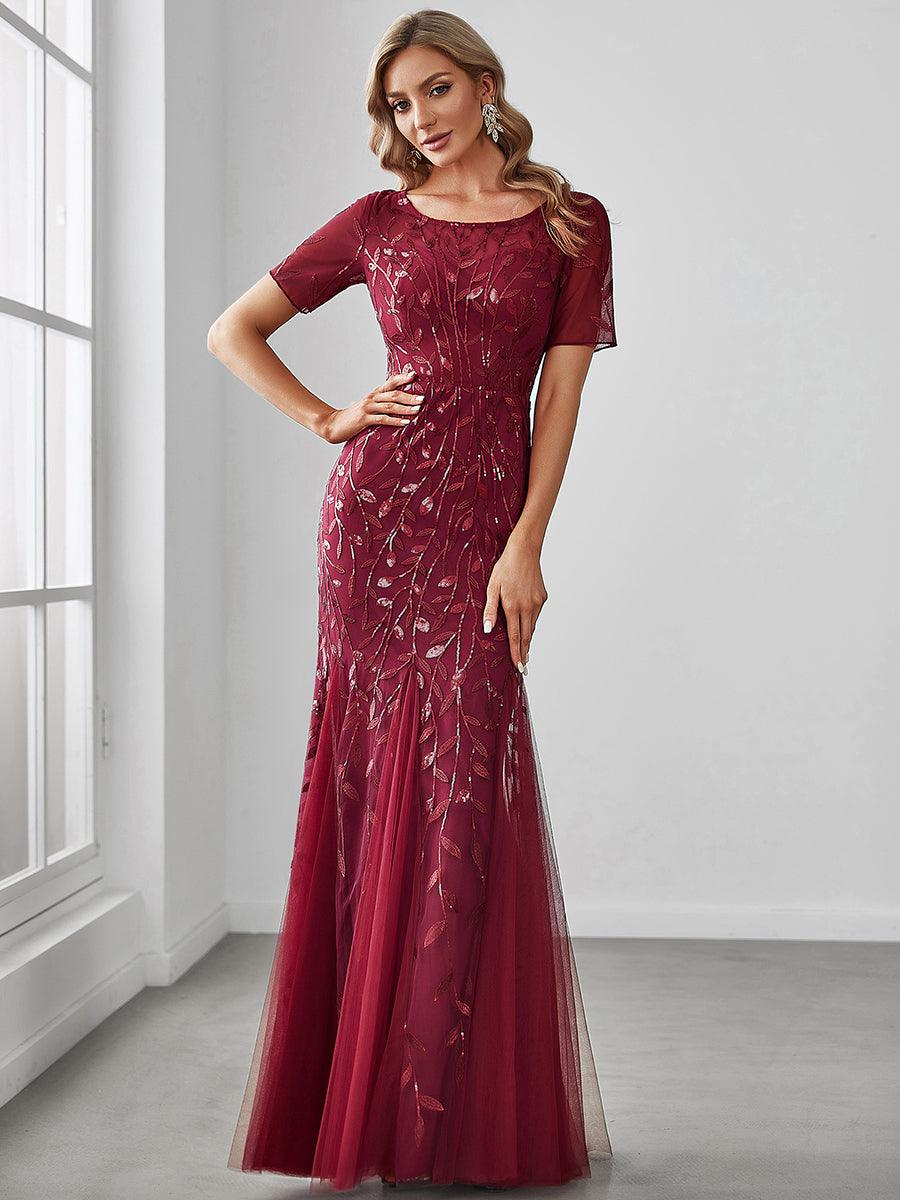 Taille personnalisée robes Longues Sirène en Tulle à Imprimé Floral et Paillettes #couleur_Orchidee Taille personnalisée robes Longues Sirène en Tulle à Imprimé Floral et Paillettes