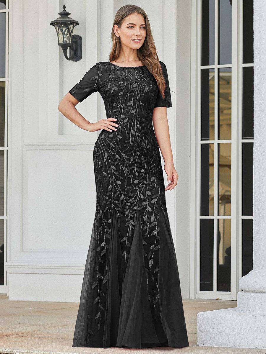 Taille personnalisée robes Longues Sirène en Tulle à Imprimé Floral et Paillettes #couleur_Orchidee Taille personnalisée robes Longues Sirène en Tulle à Imprimé Floral et Paillettes