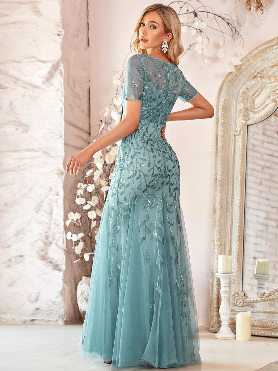 Taille personnalisée robes Longues Sirène en Tulle à Imprimé Floral et Paillettes #couleur_Orchidee Taille personnalisée robes Longues Sirène en Tulle à Imprimé Floral et Paillettes