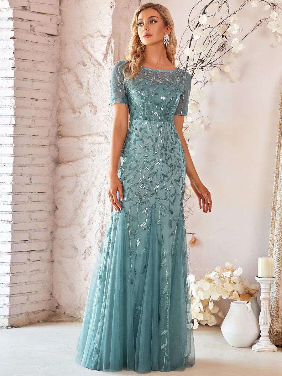 Taille personnalisée robes Longues Sirène en Tulle à Imprimé Floral et Paillettes #couleur_Orchidee Taille personnalisée robes Longues Sirène en Tulle à Imprimé Floral et Paillettes